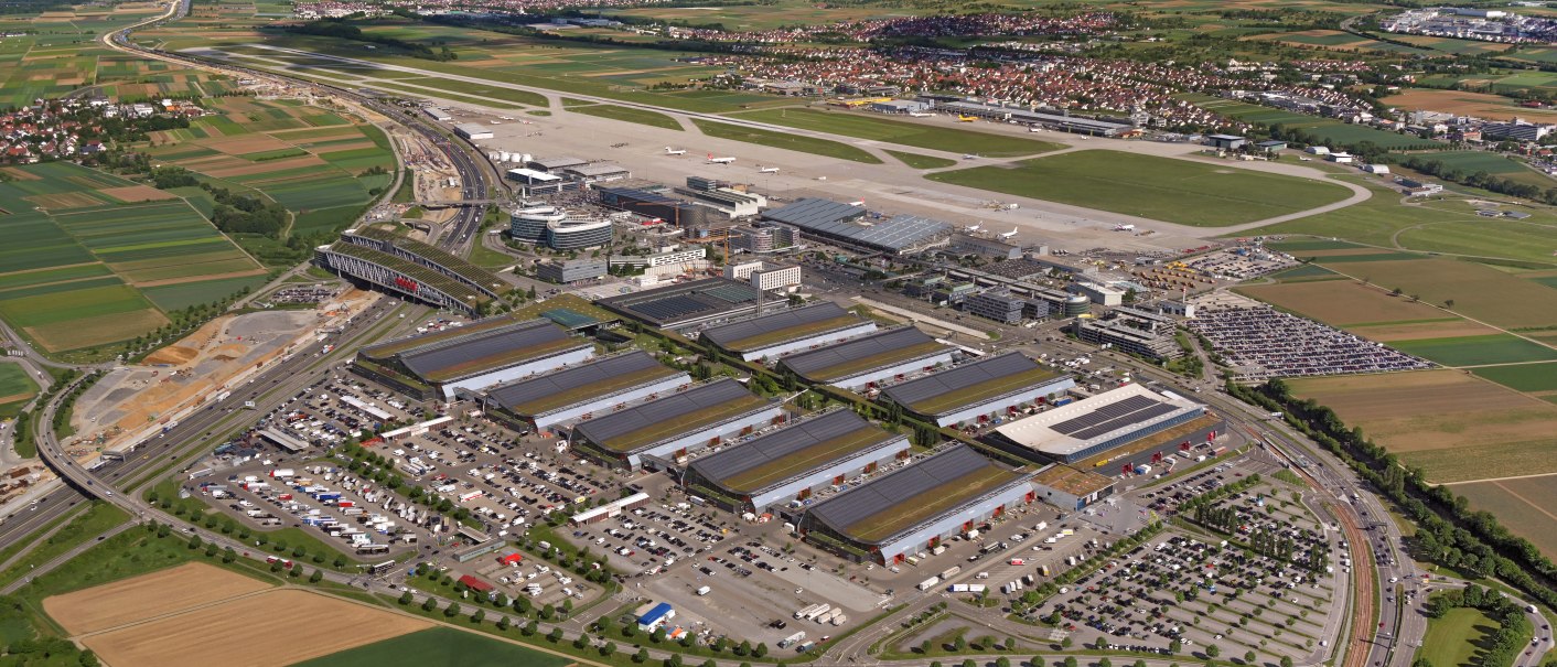 Aerial view of the Stuttgart Trade Fair Center. , © Landesmesse Stuttgart GmbH / Hajo Dietz